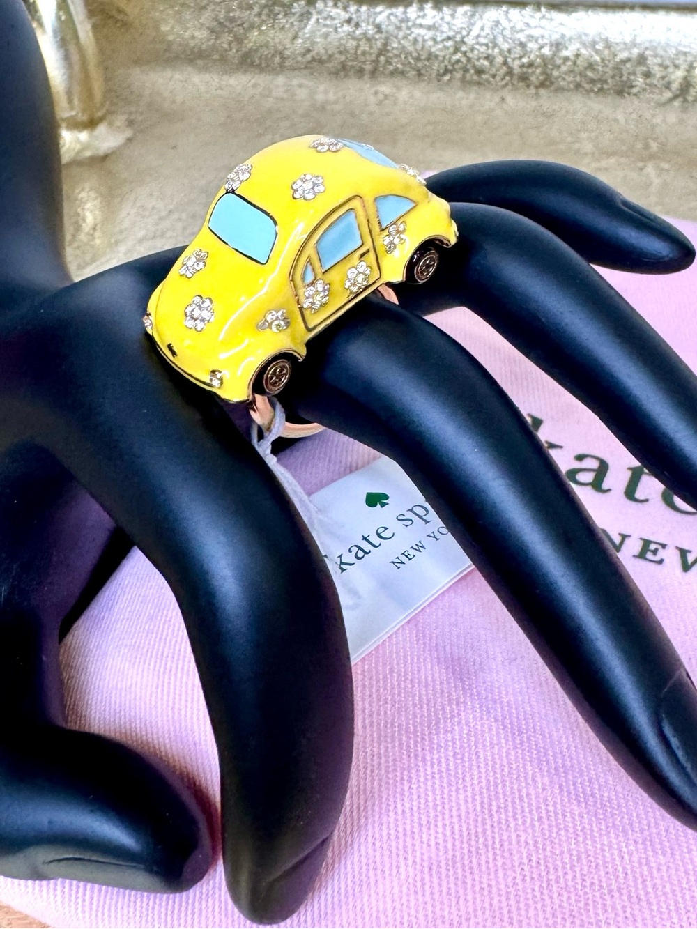Kate Spade Car ring yellow beep fashion 3d car novelty amazing woman’s 8 NWT